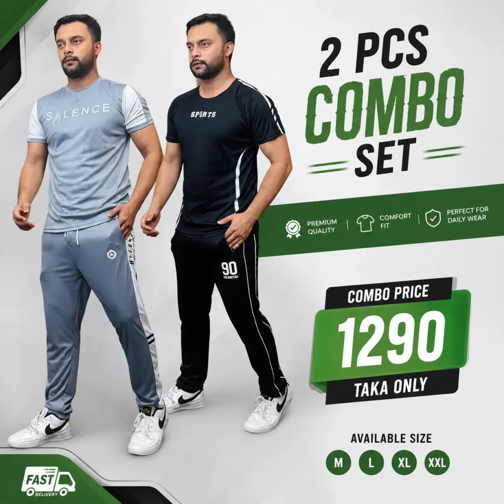 2 Pcs Black & Silver Tracksuit Combo