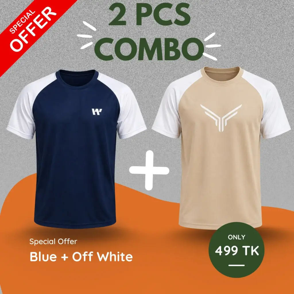 2 Pcs Deep Blue And Buscuite T-shirt